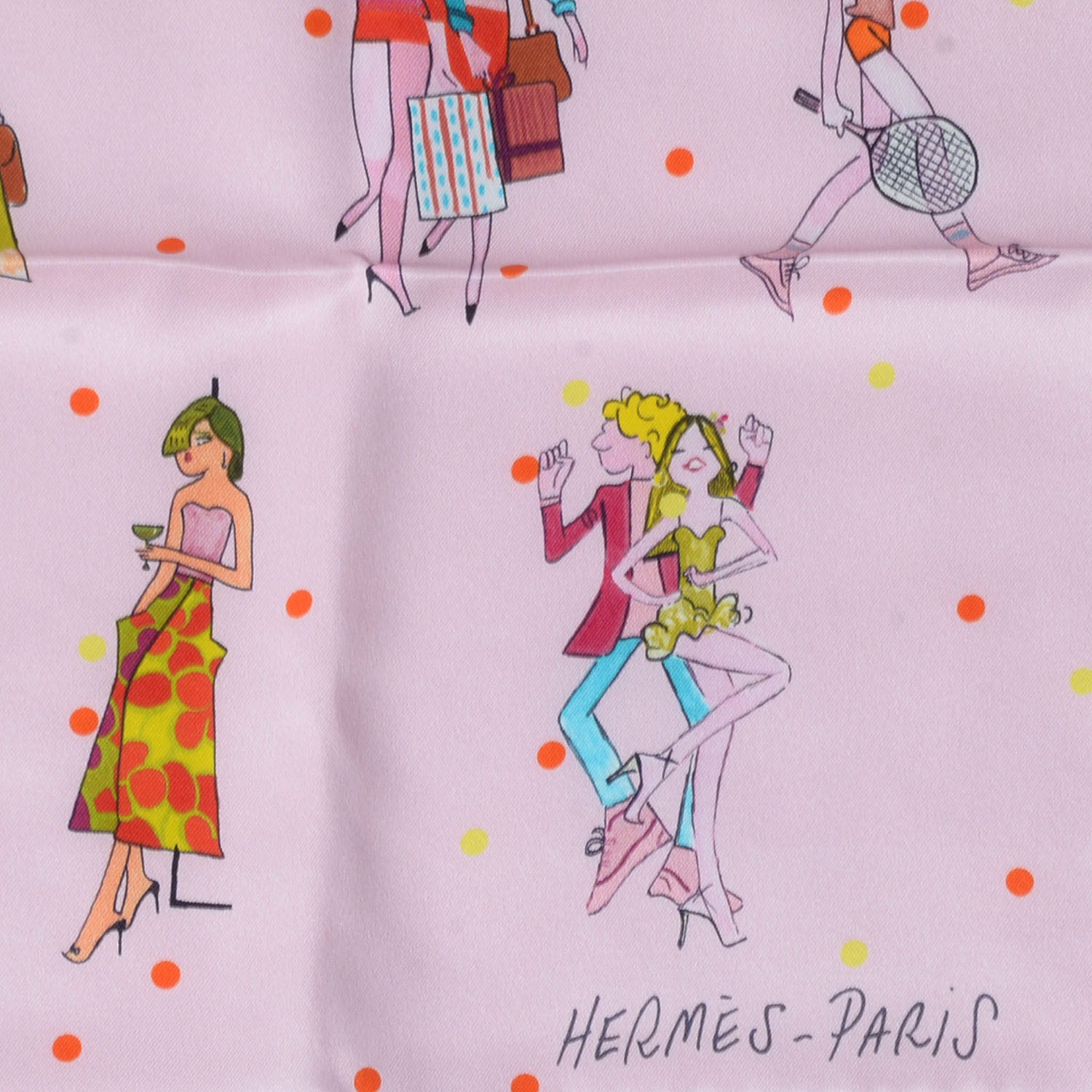 Hermes Silk Les Parisiennes Scarf 70 Rose Pale Turquoise Vert 4 of 7