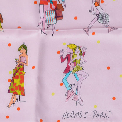 Hermes Silk Les Parisiennes Scarf 70 Rose Pale Turquoise Vert 4 of 7
