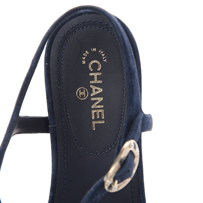 Chanel Suede Calfskin Thong Sandals 37 Navy Blue 5 of 7