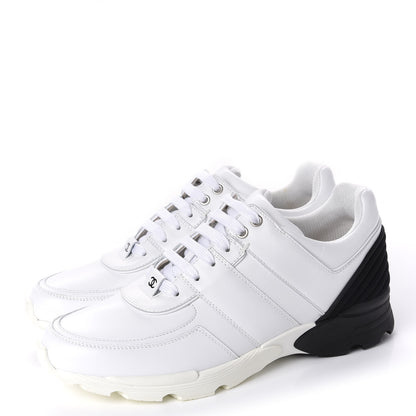 Chanel Calfskin Lambskin Womens CC Sneakers 40 White Black 3 of 9