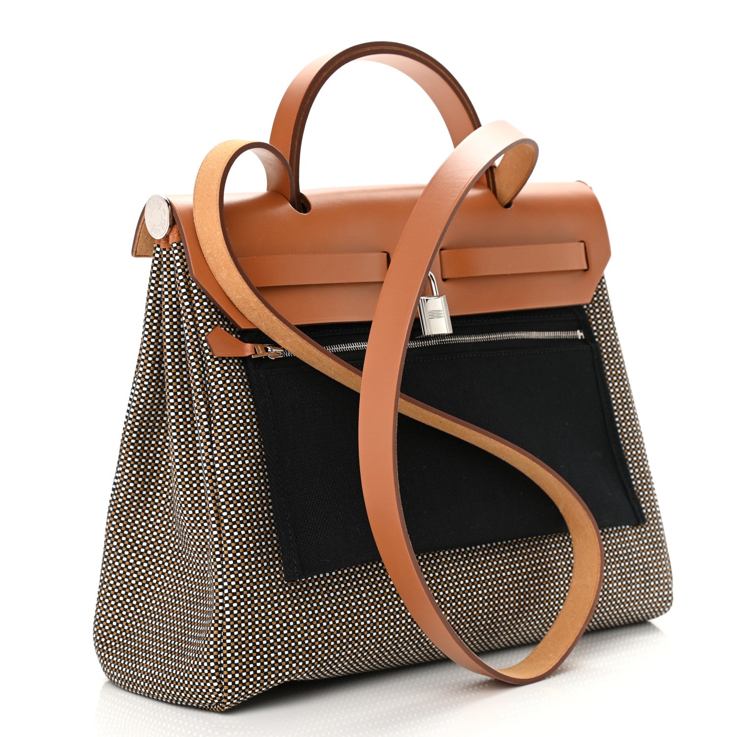Hermes Criss Viking Vache Hunter Herbag Zip Retourne 31 PM Black White Fauve 4 of 13