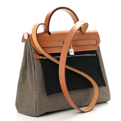 Hermes Criss Viking Vache Hunter Herbag Zip Retourne 31 PM Black White Fauve 4 of 13