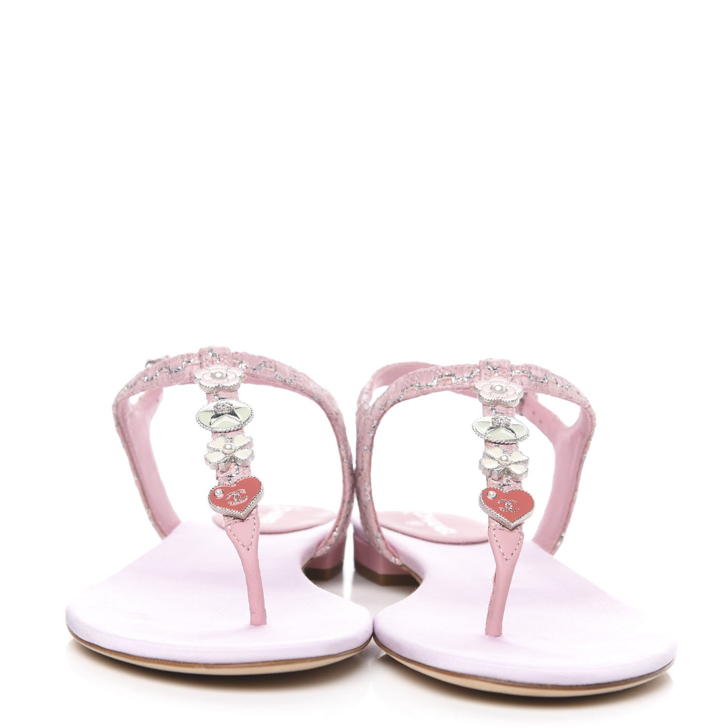 Chanel Tweed CC Charm Thong Sandals 40.5 Pink Silver 2 of 8