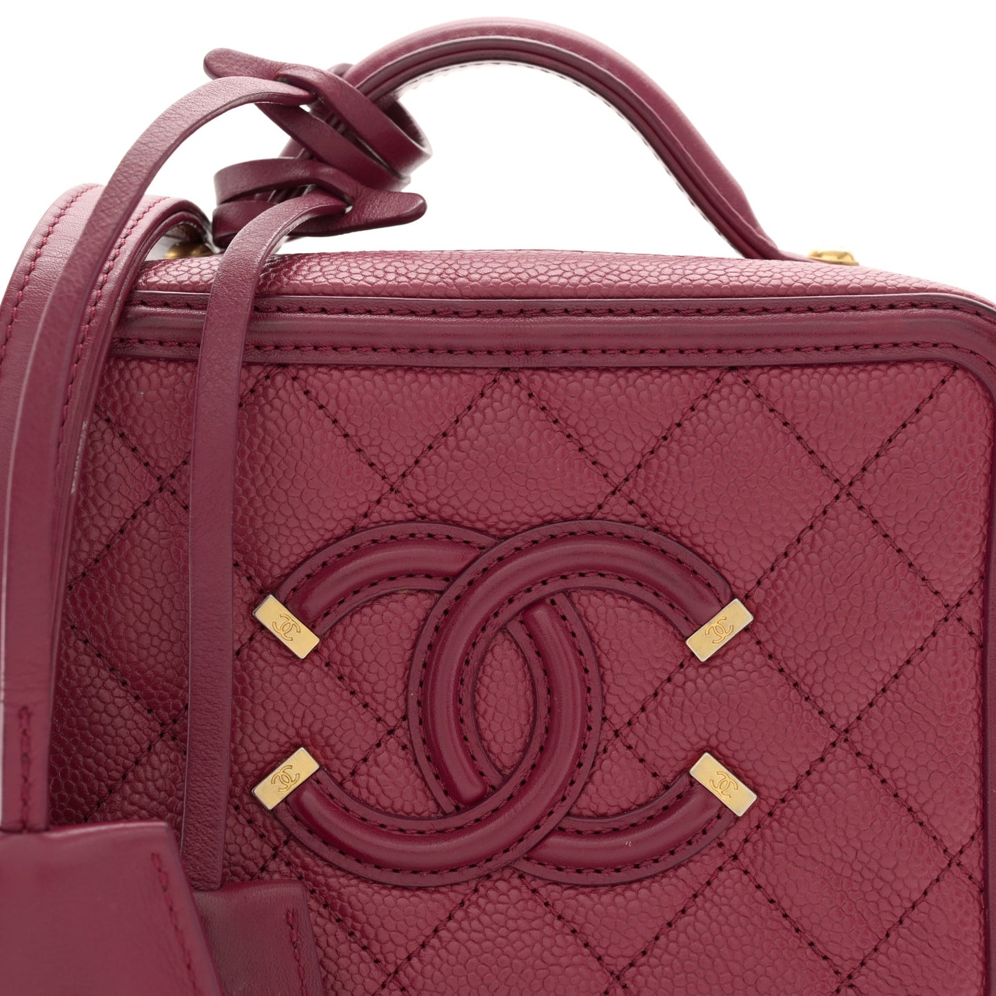 Caviar Quilted Small CC Filigree Vanity Case Burgundy