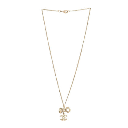 Chanel Metal Crystal CC Bow Drop Necklace Gold 3 of 5