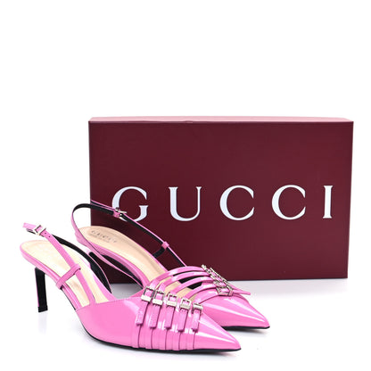 Gucci Patent Regent Calfskin Walma 65 Buckle Slingback Pumps 38.5 Libre Pink 10 of 10