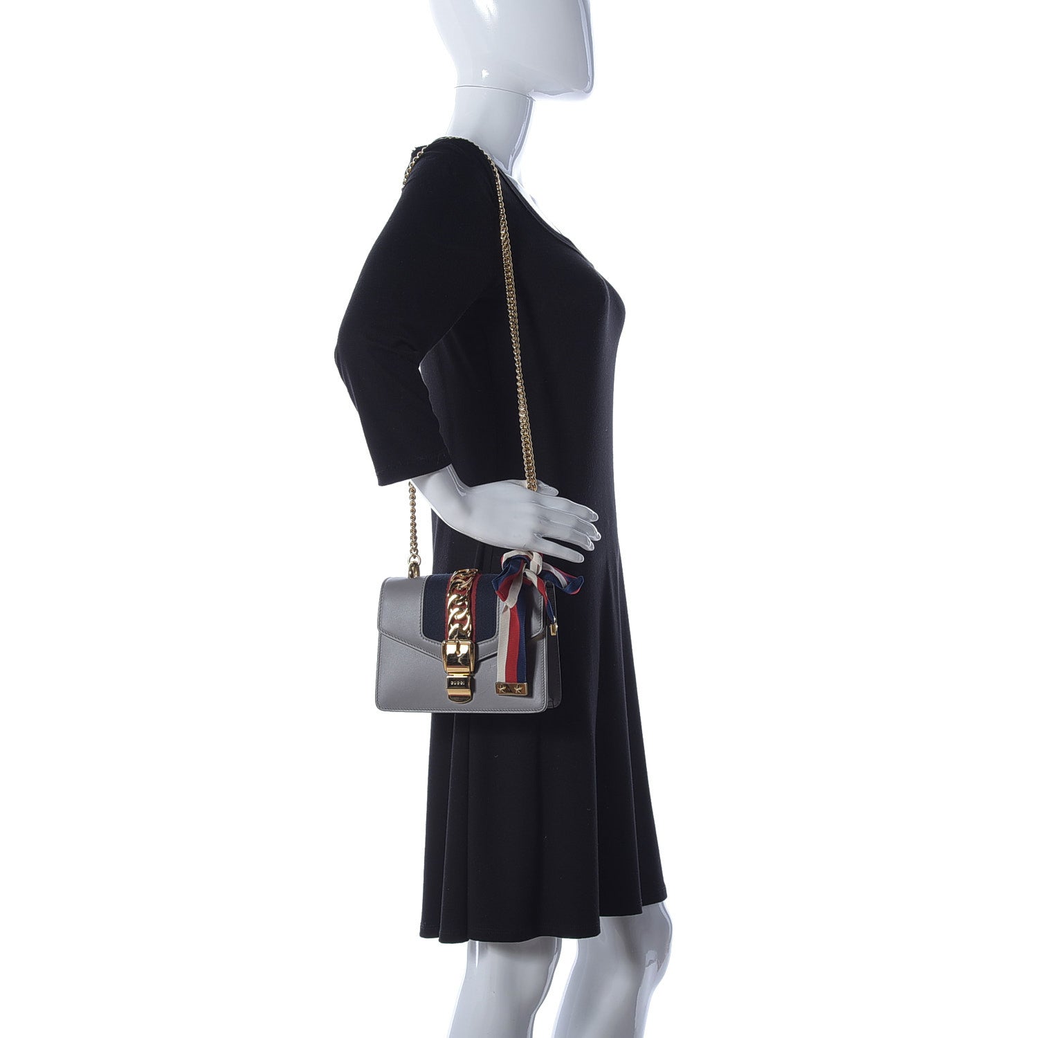 Gucci Calfskin Mini Sylvie Chain Shoulder Bag Deep Grey 3 of 11