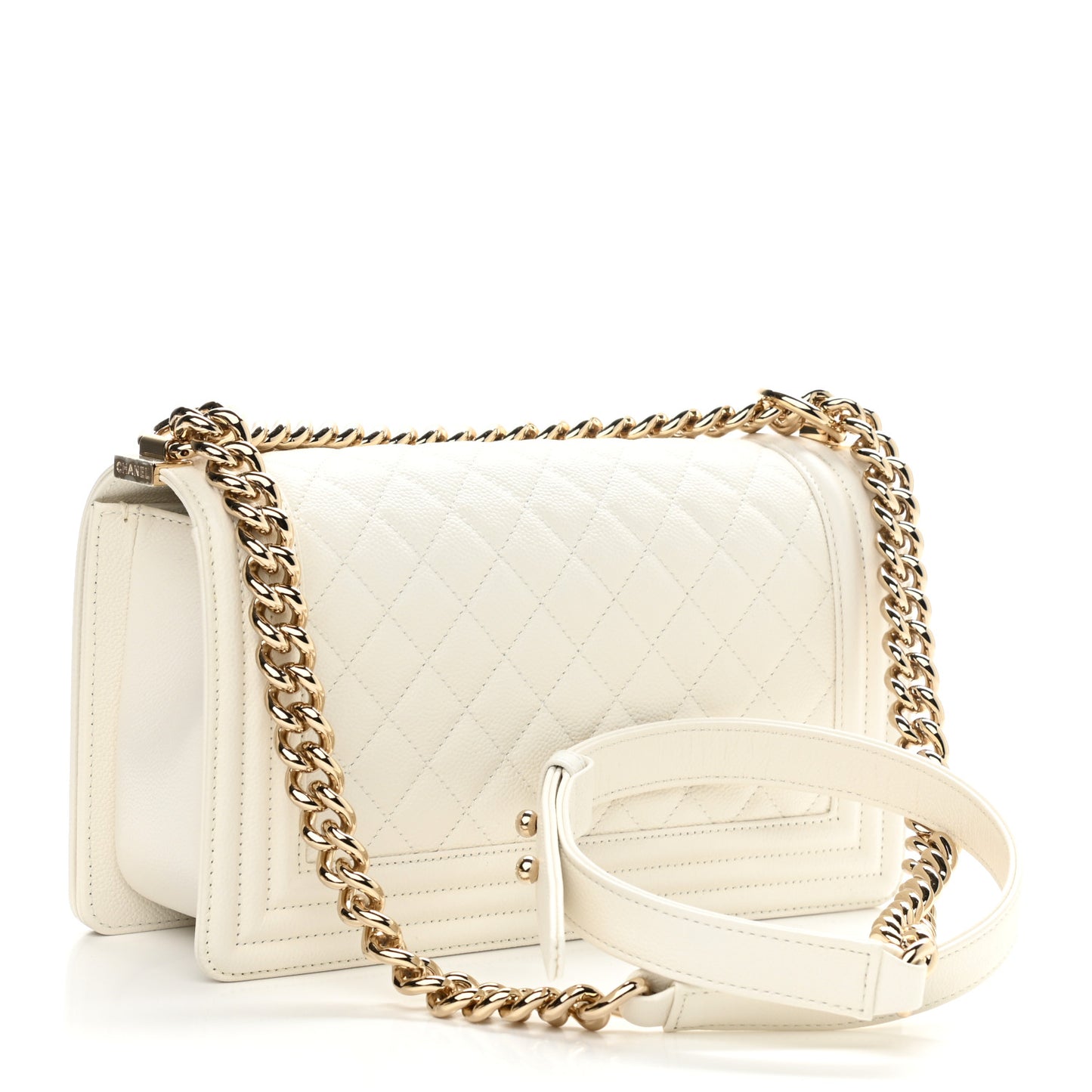 Caviar Quilted Medium Boy Flap White