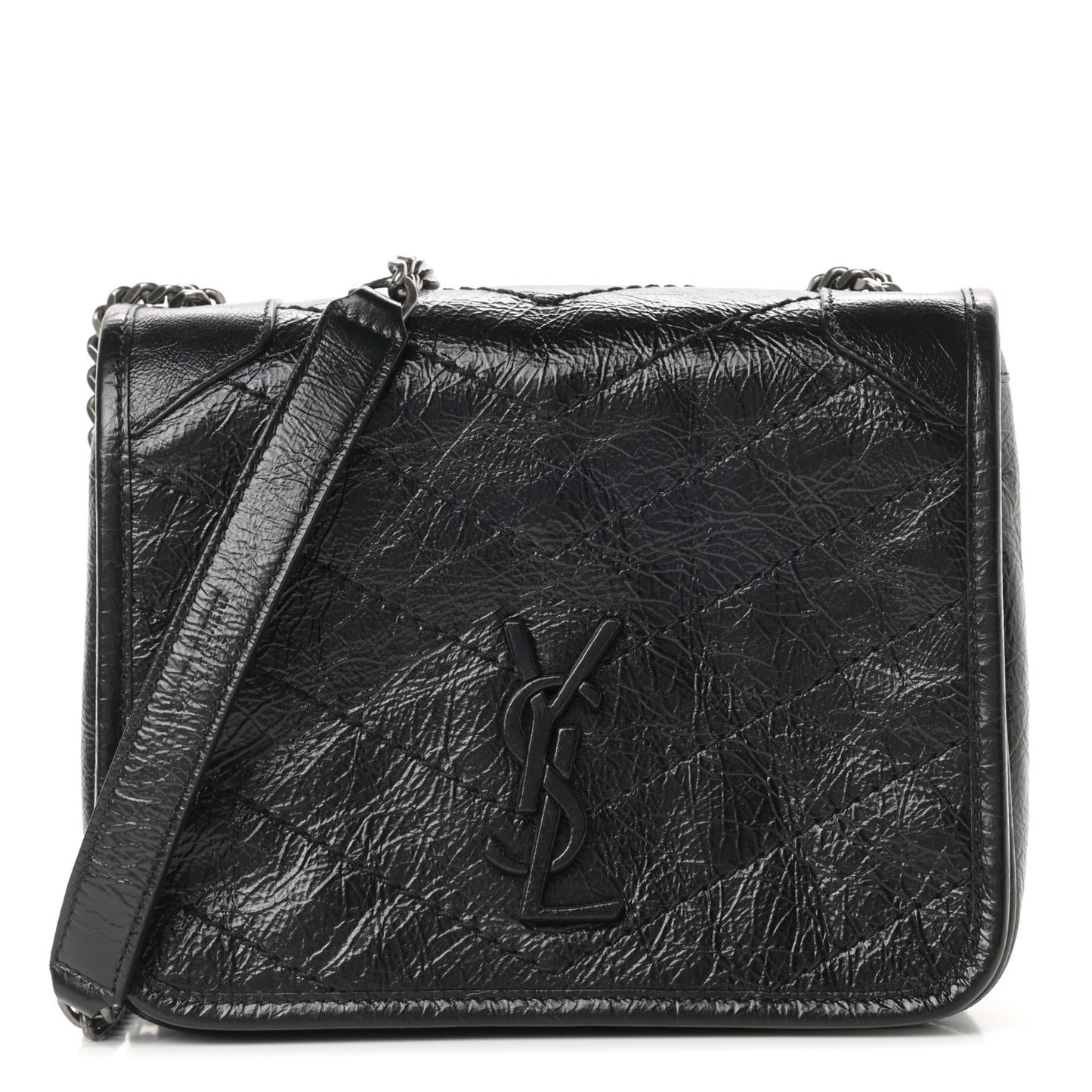Crinkled Calfskin Matelasse Monogram Niki Chain Wallet Black