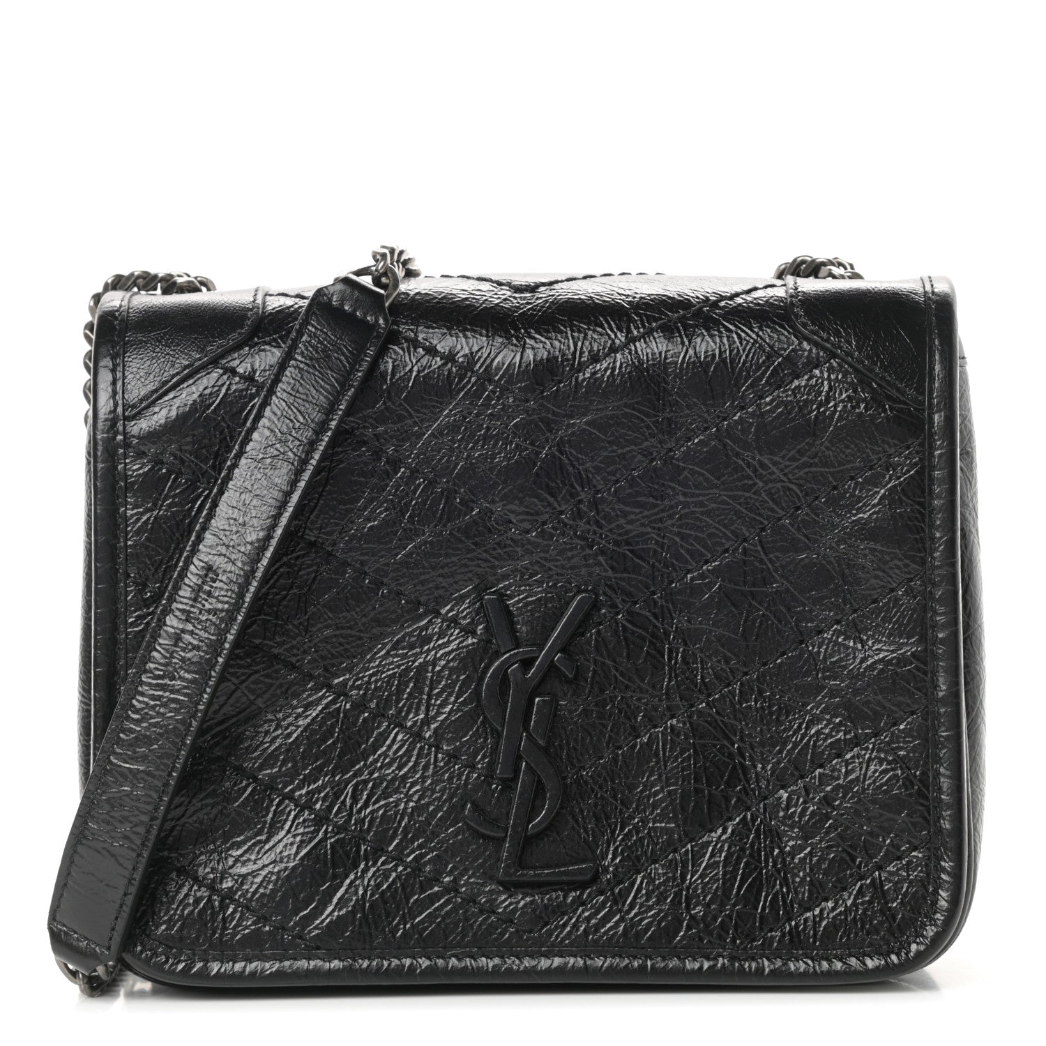 Saint Laurent Crinkled Calfskin Matelasse Monogram Niki Chain Wallet Black 1 of 11