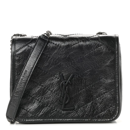 Saint Laurent Crinkled Calfskin Matelasse Monogram Niki Chain Wallet Black 1 of 11