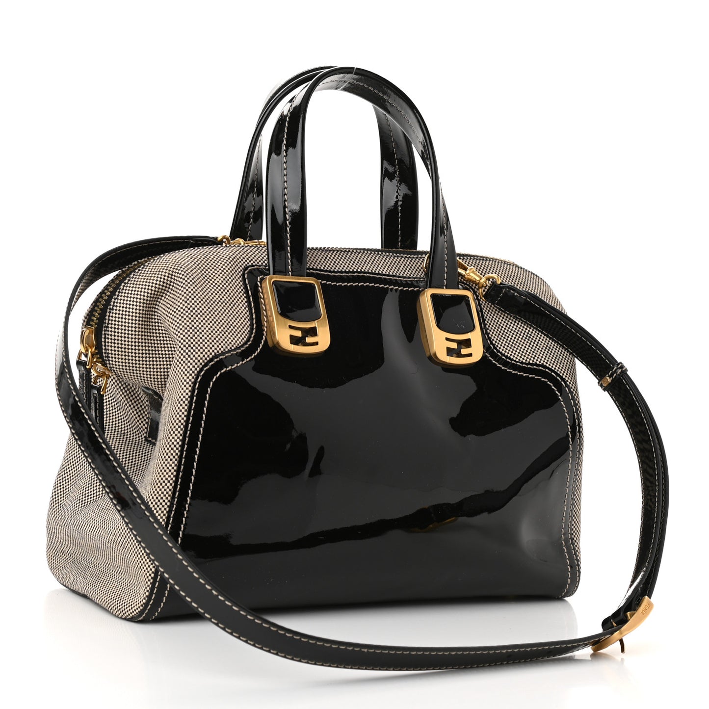 Patent Canvas Small Chameleon Tote Black