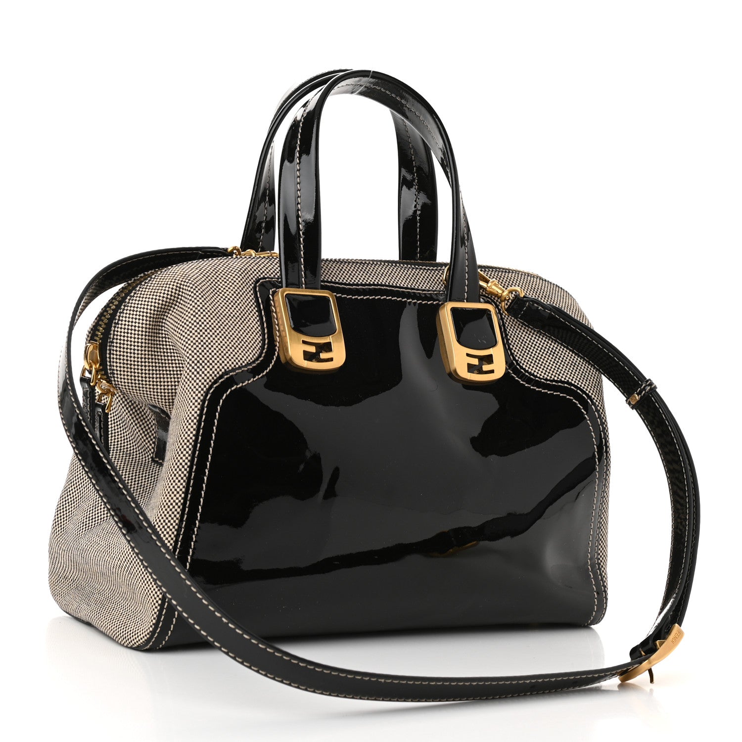 Fendi Patent Canvas Small Chameleon Tote Black 2 of 9