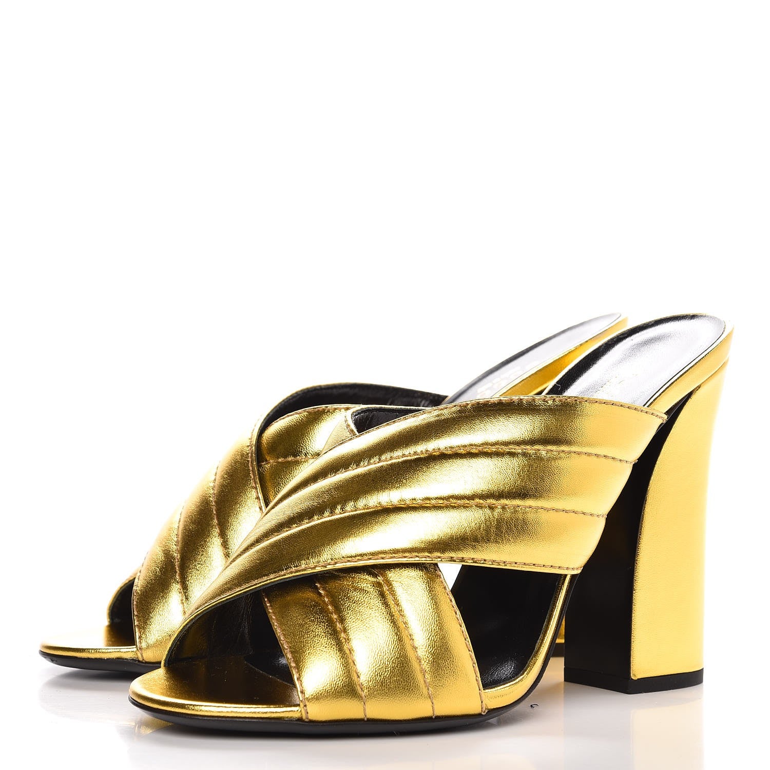 Gucci Metallic Nappa Webby Crossover High Heel Slide Sandals 41 Oro Vecchio 3 of 10