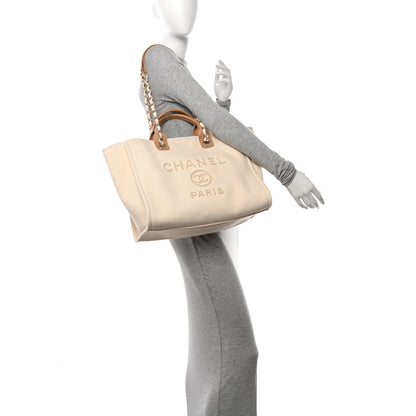 Chanel Canvas Pearl Medium Deauville Tote Ecru Beige 2 of 12