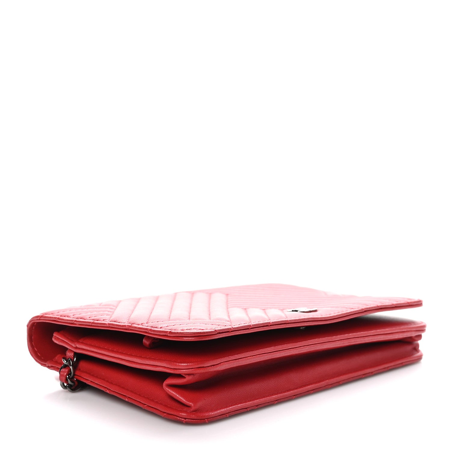 Chanel Lambskin Quilted CC Crossing Wallet On Chain WOC Red 4 of 12