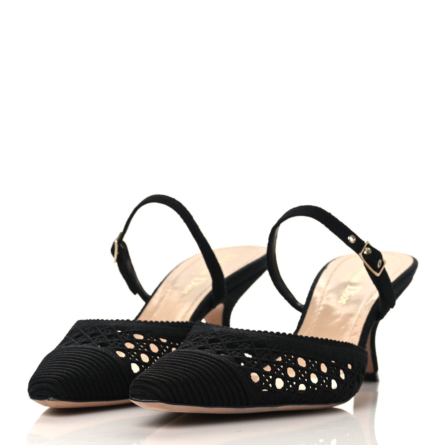 Mesh Cannage Embroidery Pumps 37.5 Black
