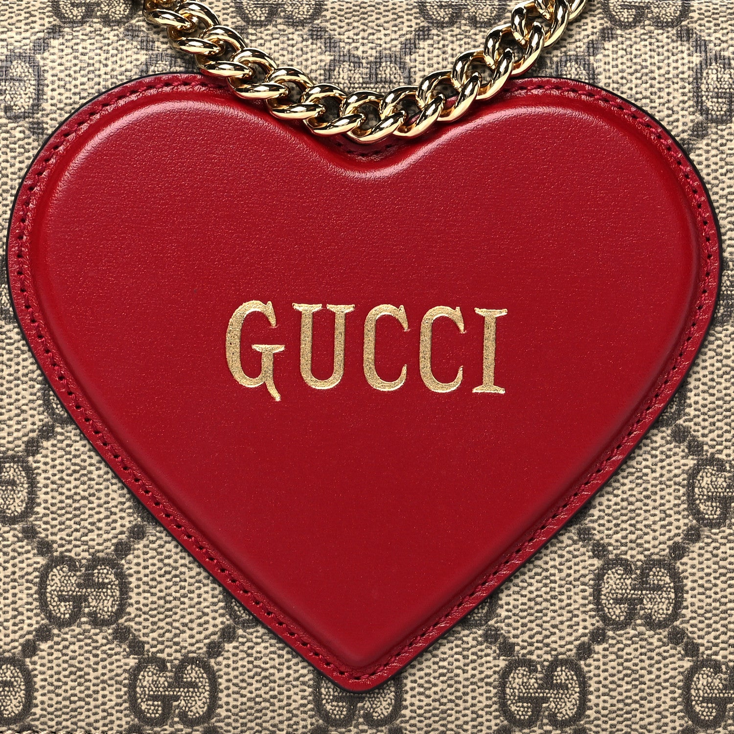 Gucci GG Supreme Monogram Script Logo Heart Wallet on Chain Beige Brown 7 of 10
