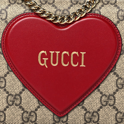 Gucci GG Supreme Monogram Script Logo Heart Wallet on Chain Beige Brown 7 of 10