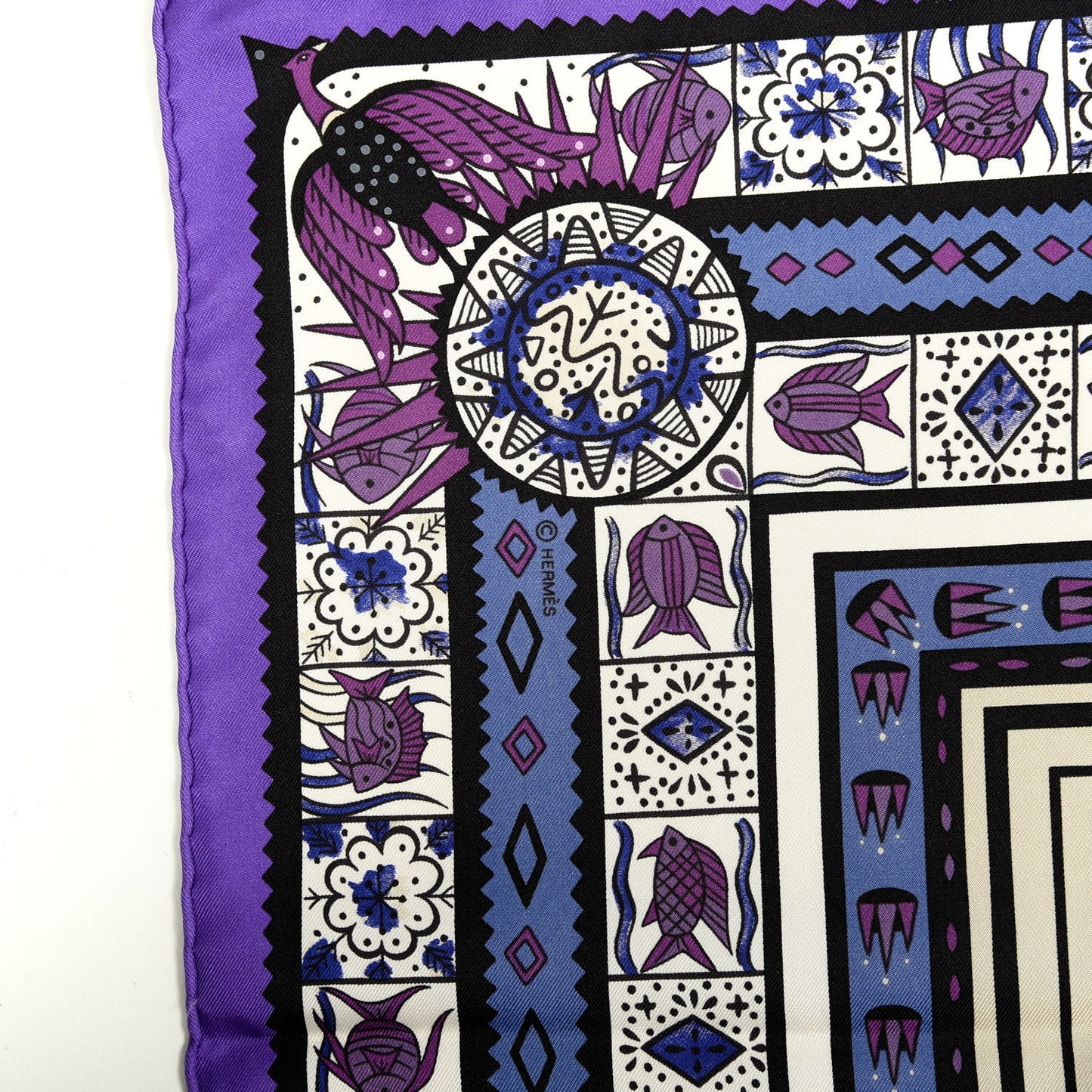 Silk Ors Blues d'Afrique Scarf 90 Violet Blanc Parme
