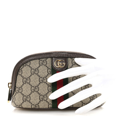 Gucci GG Supreme Monogram Textured Calfskin Web Medium Ophidia Cosmetic Case Beige Ebony New Acero 2 of 7
