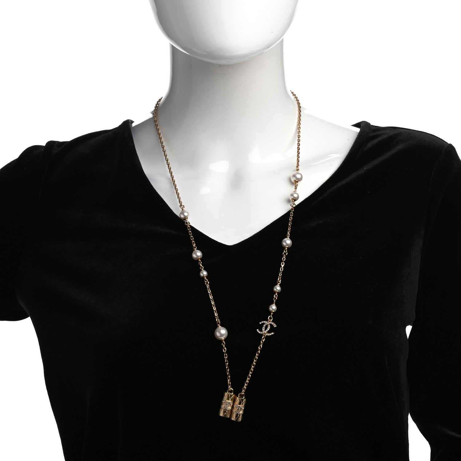 Chanel Crystal Pearl Airpod Necklace Gold 2 of 6