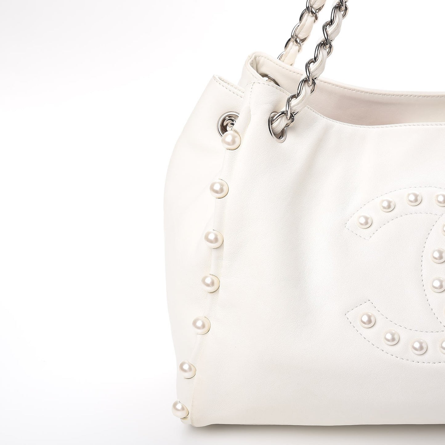 Lambskin Pearl Obsession Tote White