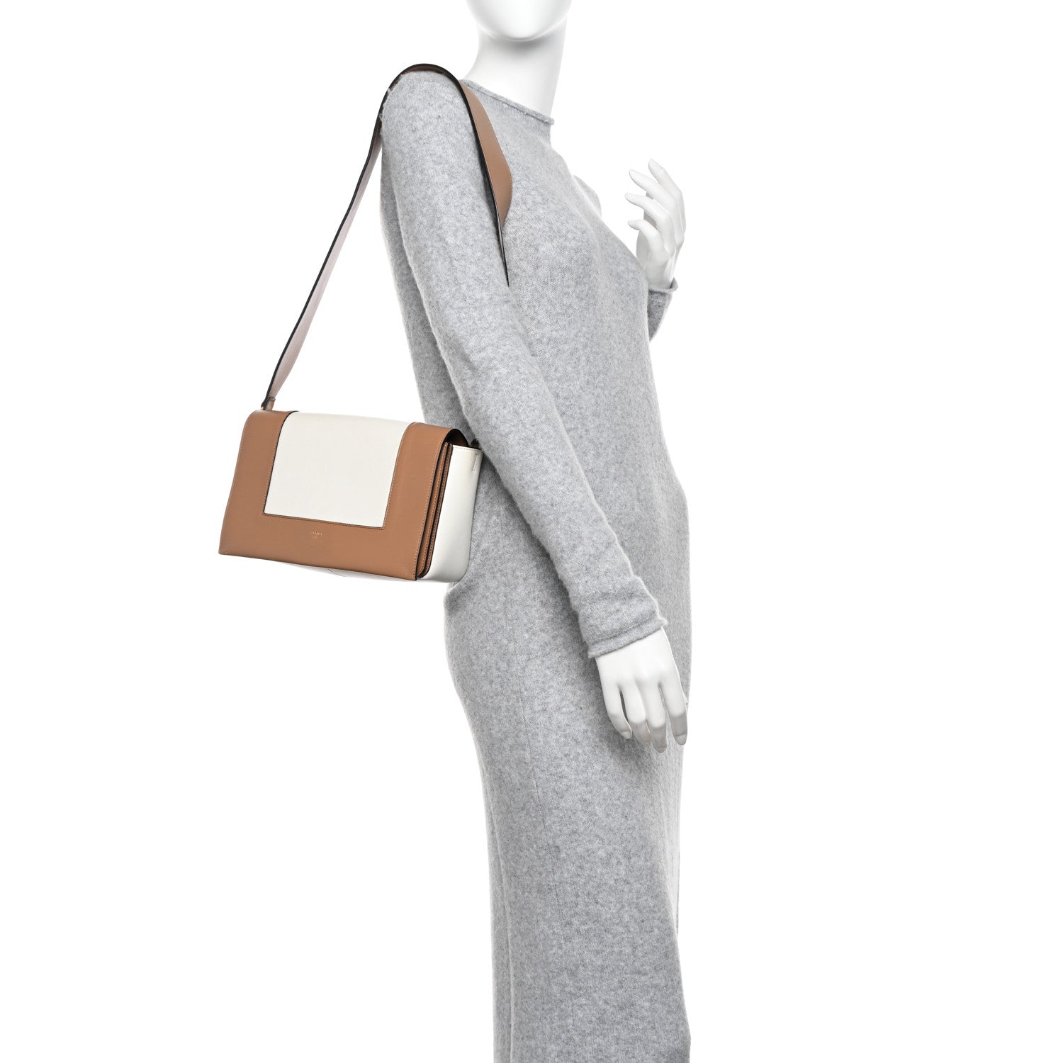 Celine Shiny Smooth Calfskin Medium Frame Shoulder Bag Tan Optic White 3 of 12