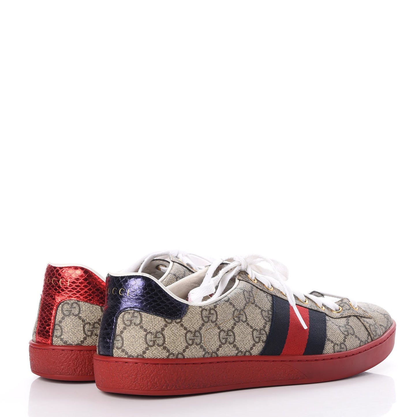GG Supreme Monogram Ayers Web Mens New Ace Sneakers 8 Beige Red