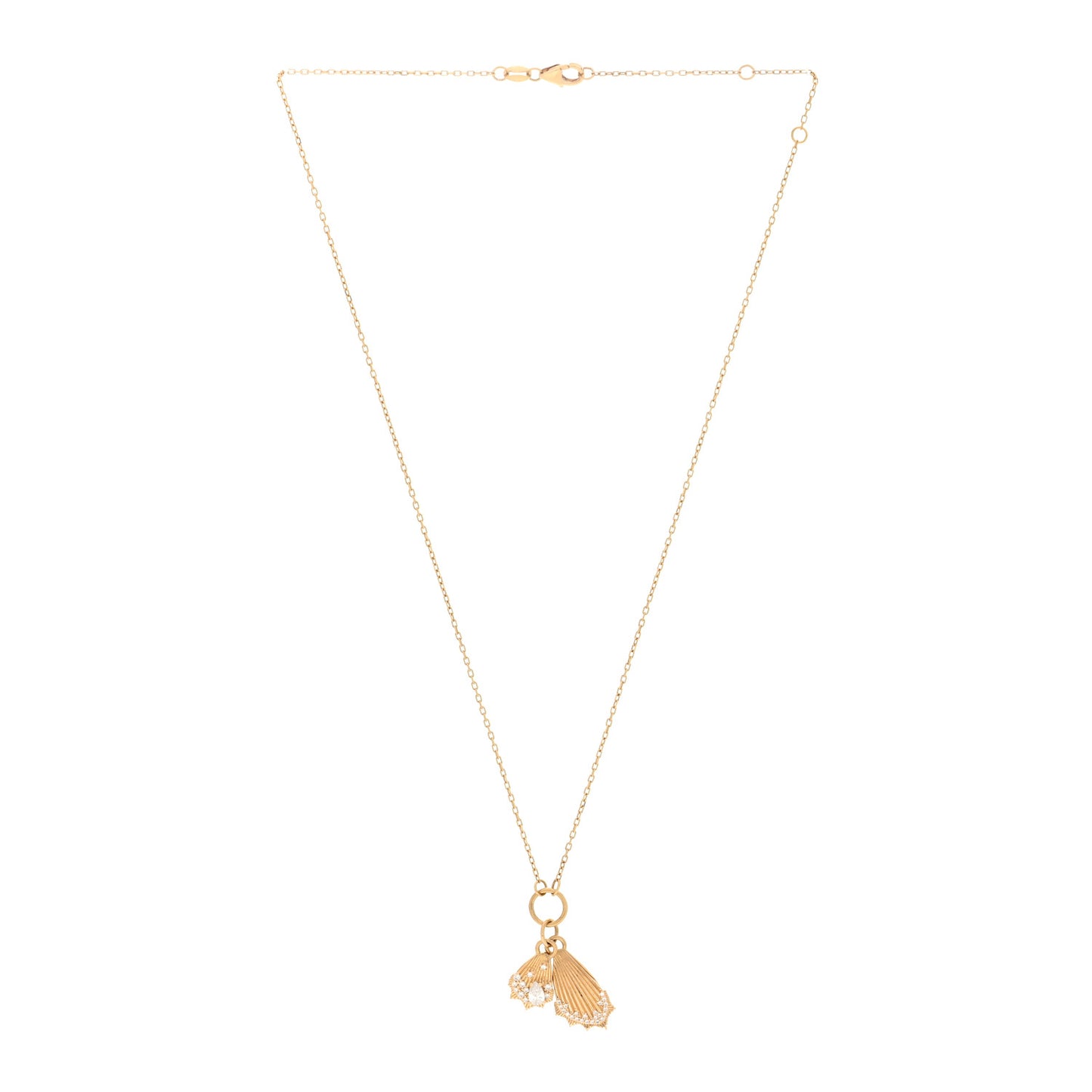 18K Yellow Gold Diamond Encrusted Butterfly Wings Miniature Medallion Necklace