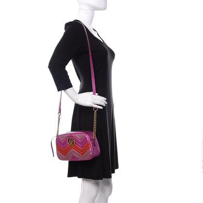 Gucci Laminated Nappa Matelasse Small GG Marmont Chain Shoulder Bag Fuxia Rosso Rosa 2 of 11