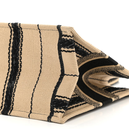 Christian Dior Canvas Embroidered Medium Bayadere Book Tote Black Beige 9 of 10