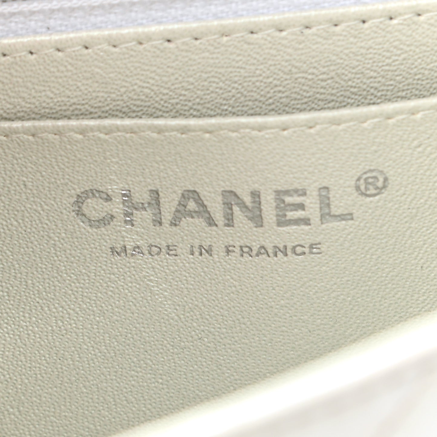 Iridescent Crumpled Calfskin Quilted Mini Rectangular Flap White