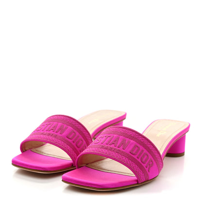 Christian Dior Satin Dioriviera Embroidered Dway 35mm Slide Sandals 40 Rani Pink 4 of 10