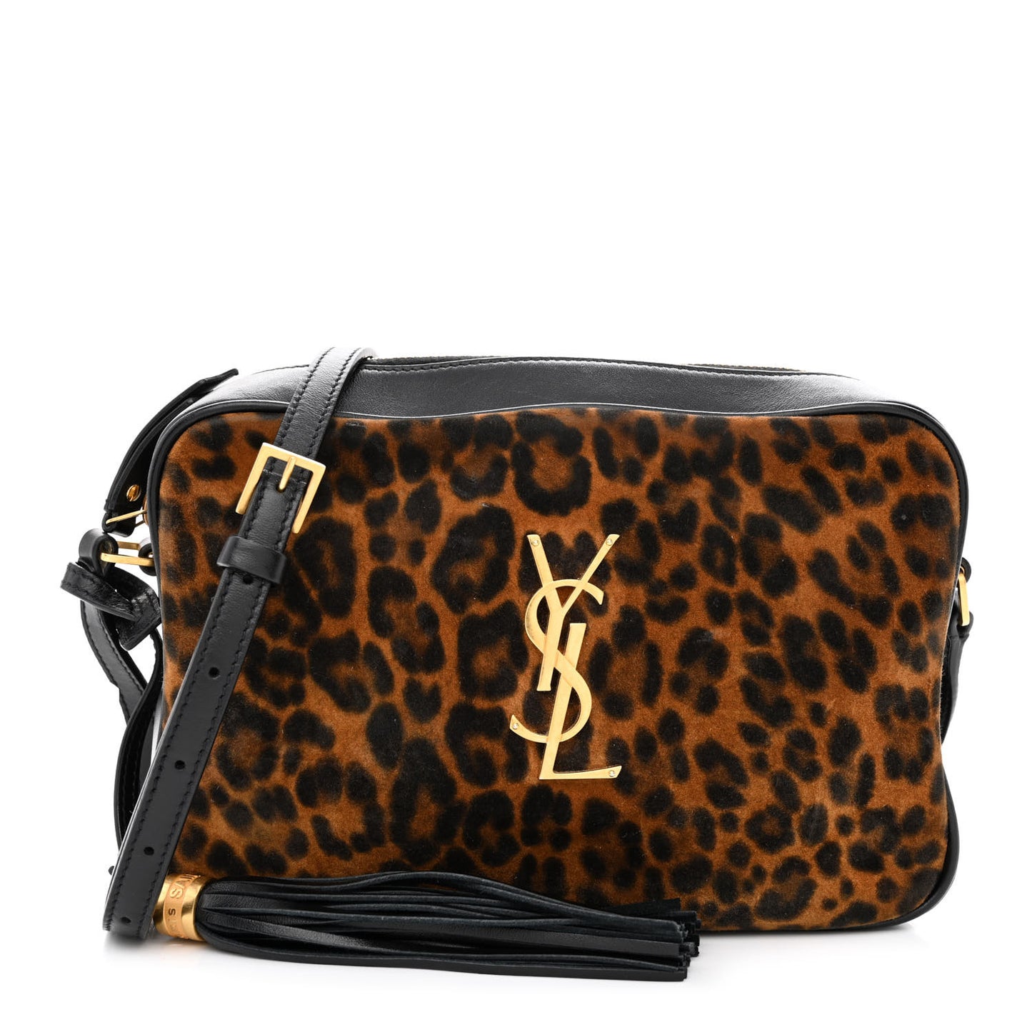 Calfskin Leopard Print Monogram Lou Camera Bag Black