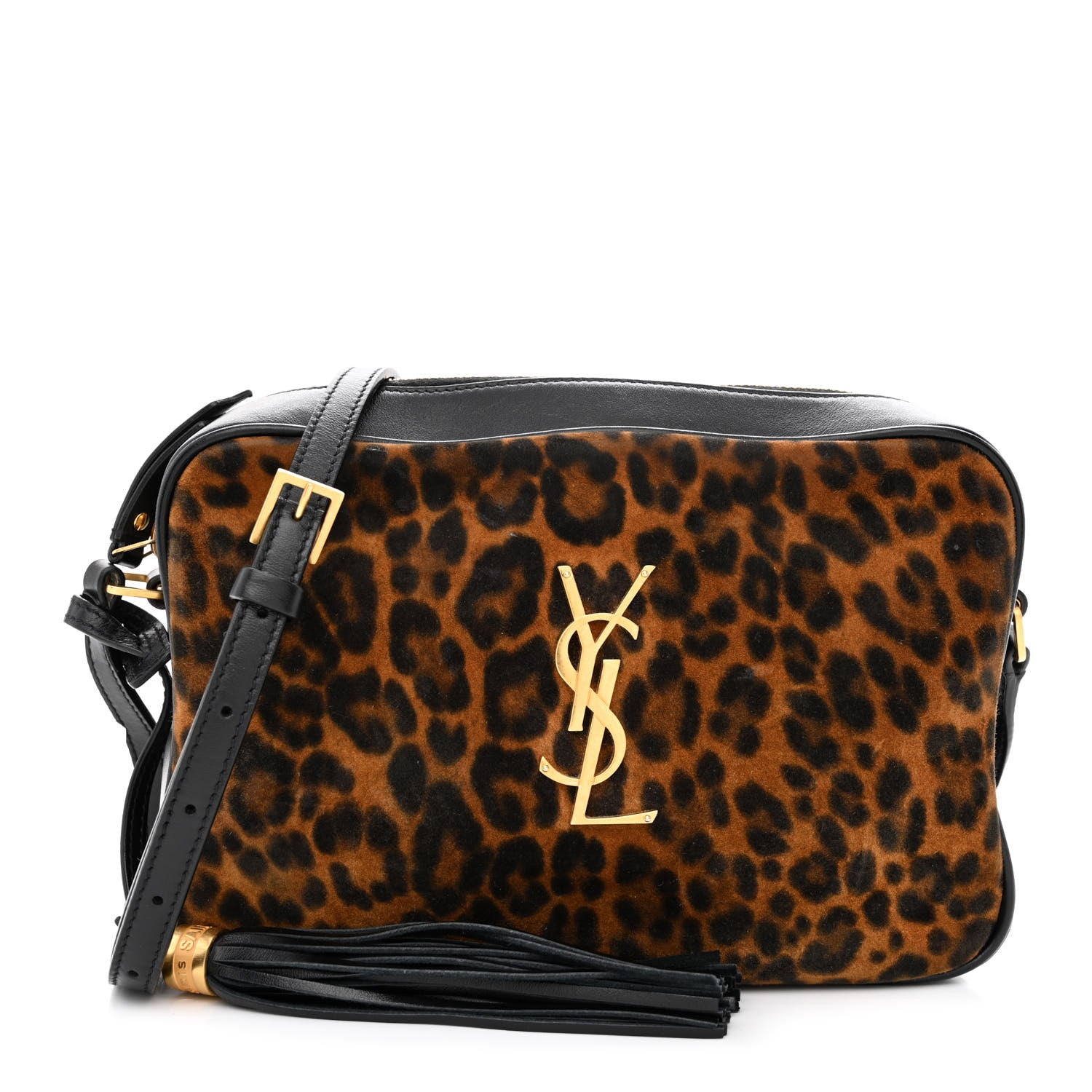 Saint Laurent Calfskin Leopard Print Monogram Lou Camera Bag Black 1 of 12