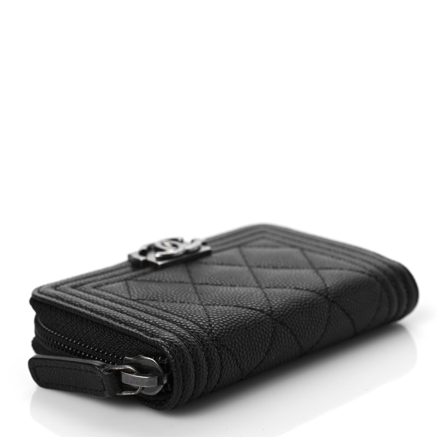 Caviar Quilted Boy Zip Around Coin Purse Wallet Black