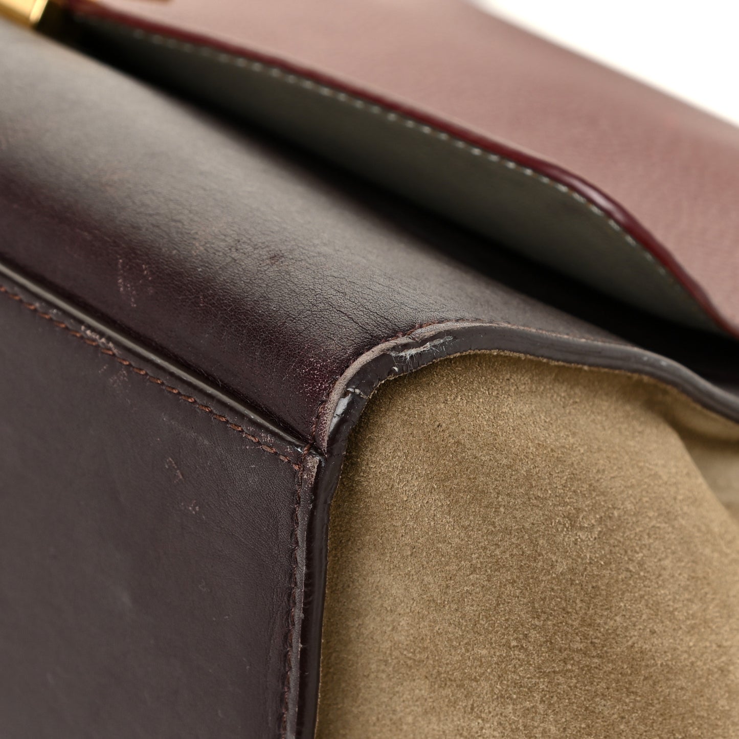 Calfskin Suede Tri-Color Medium Trapeze Burgundy