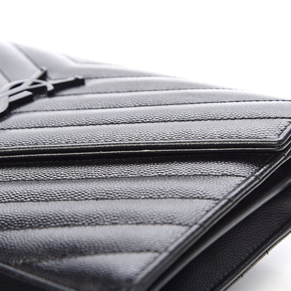 Saint Laurent Grain De Poudre Matelasse Chevron Monogram Chain Wallet Black 7 of 16