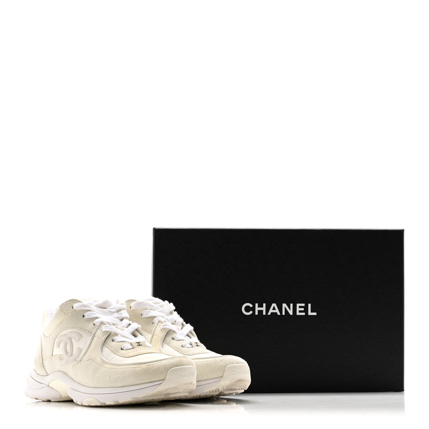 Chanel Suede Calfskin Fabric CC Sneakers 39.5 White 28 of 28