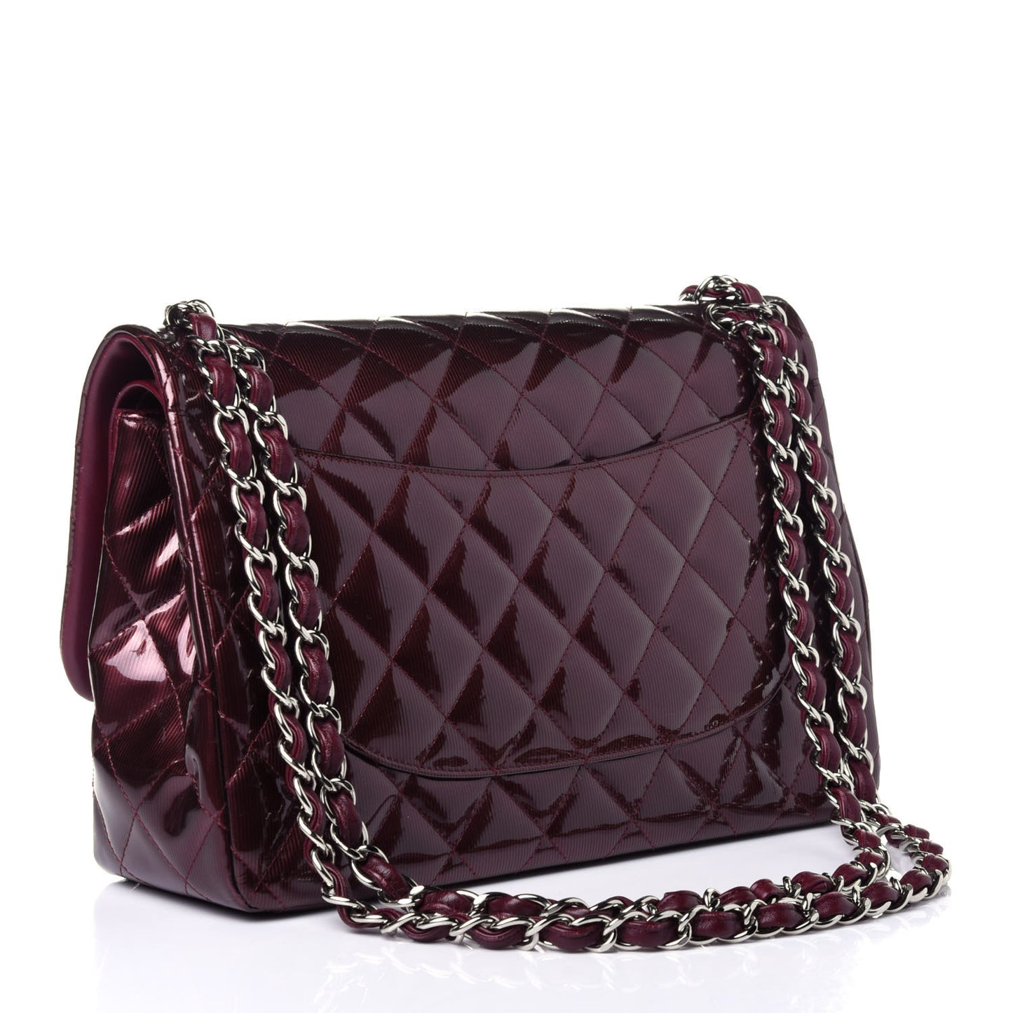 Striated Patent Quilted Jumbo Double Flap Burgundy