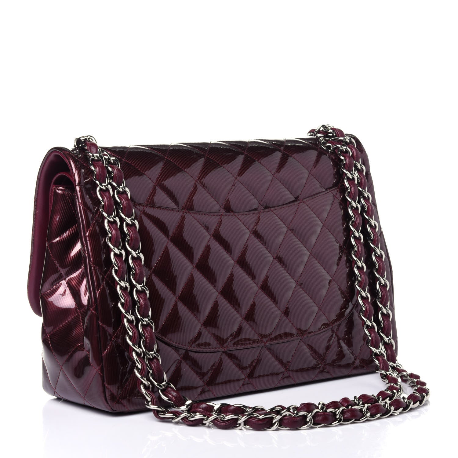 Chanel Striated Patent Quilted Jumbo Double Flap Burgundy 3 of 10