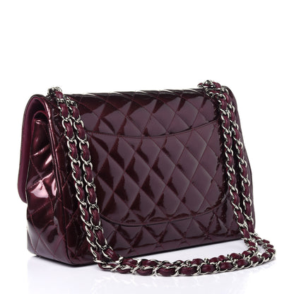 Chanel Striated Patent Quilted Jumbo Double Flap Burgundy 3 of 10