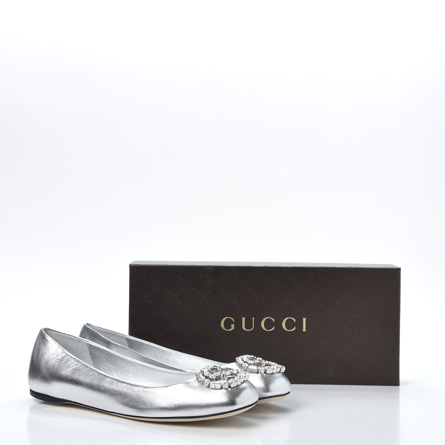 Metallic Nappa Silk Crystal Interlocking G Ballet Flats 39 Argento