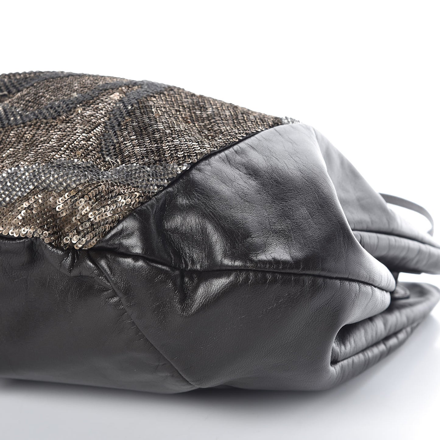 Lambskin Sequin Rosette Tote Black Silver