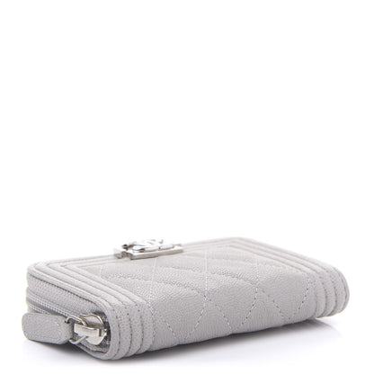 Chanel Caviar Quilted Boy Zip Around Coin Purse Wallet Grey 4 of 11