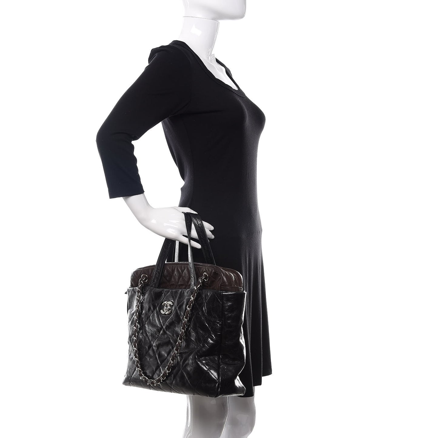 Glazed Calfskin Lambskin Portobello Tote Black