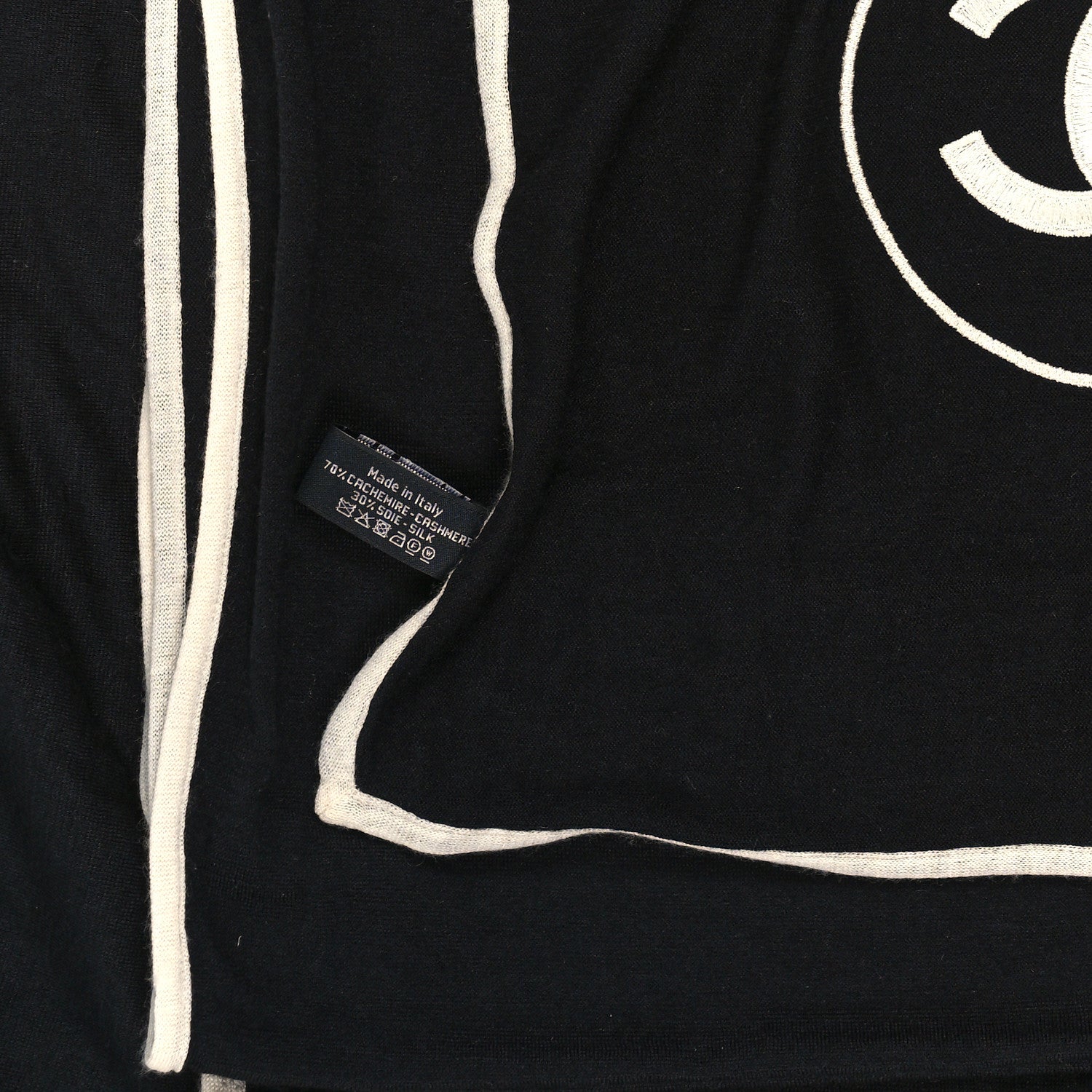 Chanel Cashmere Silk CC Scarf Black White 3 of 4