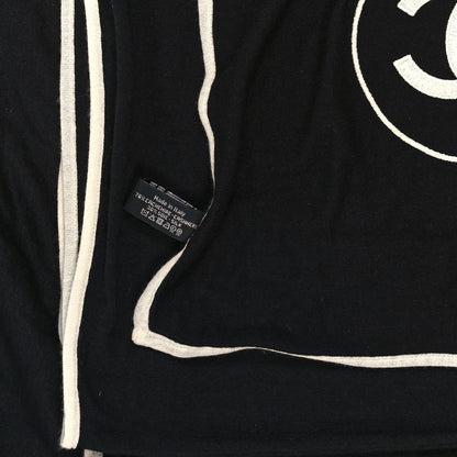 Chanel Cashmere Silk CC Scarf Black White 3 of 4