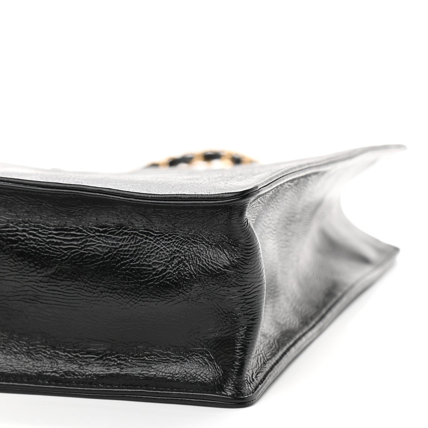 Shiny Aged Calfskin North South Shopping Bag Black